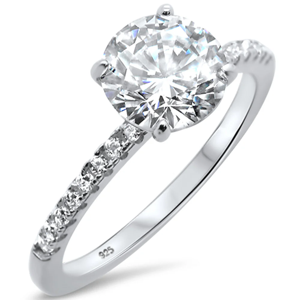 2.00ct 8mm Round Cubic Zirconia .925 Sterling Silver Solitaire Engagement RingSizes 4-10 - Image 2