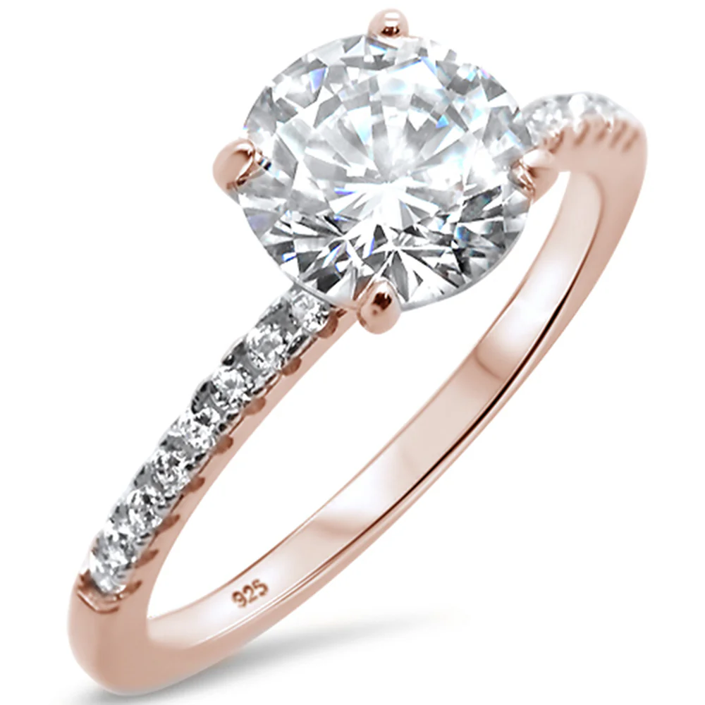 2.00ct 8mm Round Cubic Zirconia Rose Gold Plated .925 Sterling Silver Solitaire Engagement Ring Sizes 4-11 - Image 2