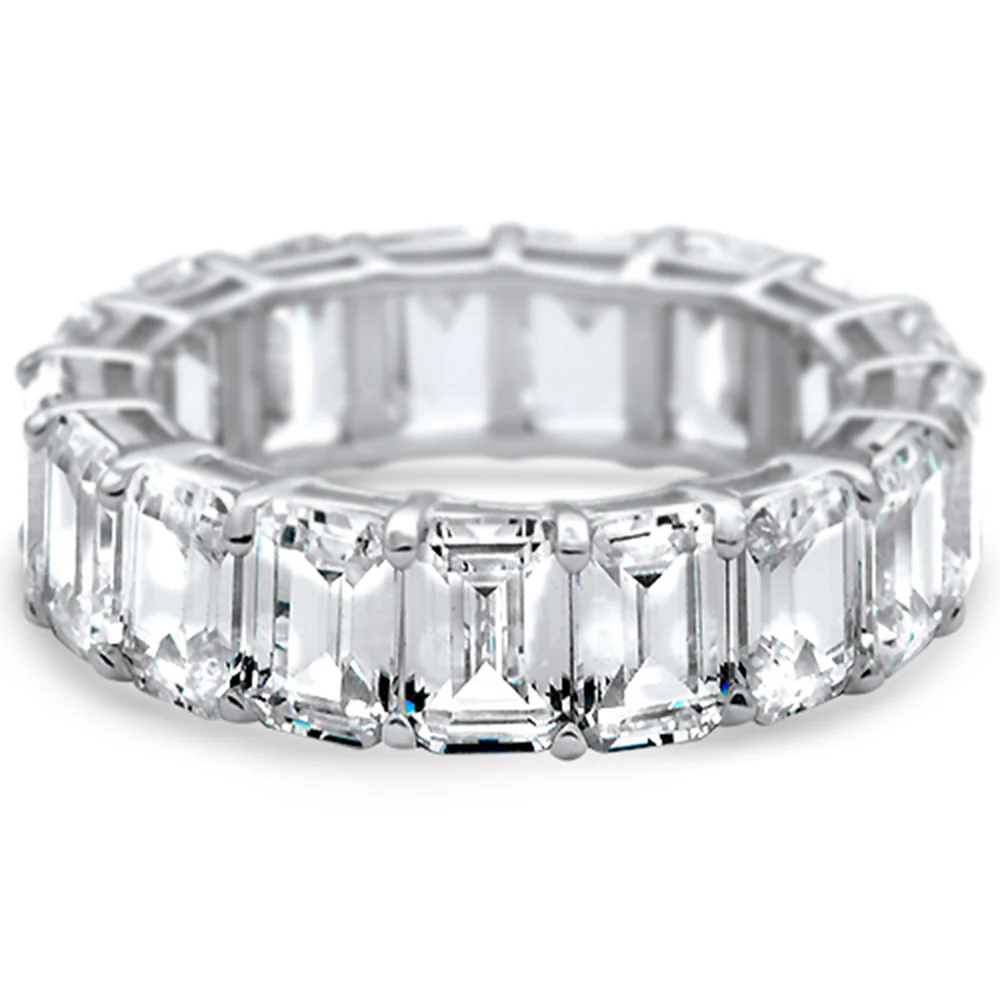 Emerald Cut Cubic Zirconia .925 Sterling Silver Eternity Band Ring Sizes 5-8 - Image 2