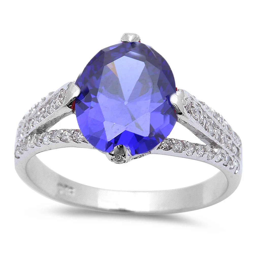<span>CLOSEOUT!</span>.925 Sterling Silver 4ct Oval Cut Tanzanite & Cz Fashion Ring