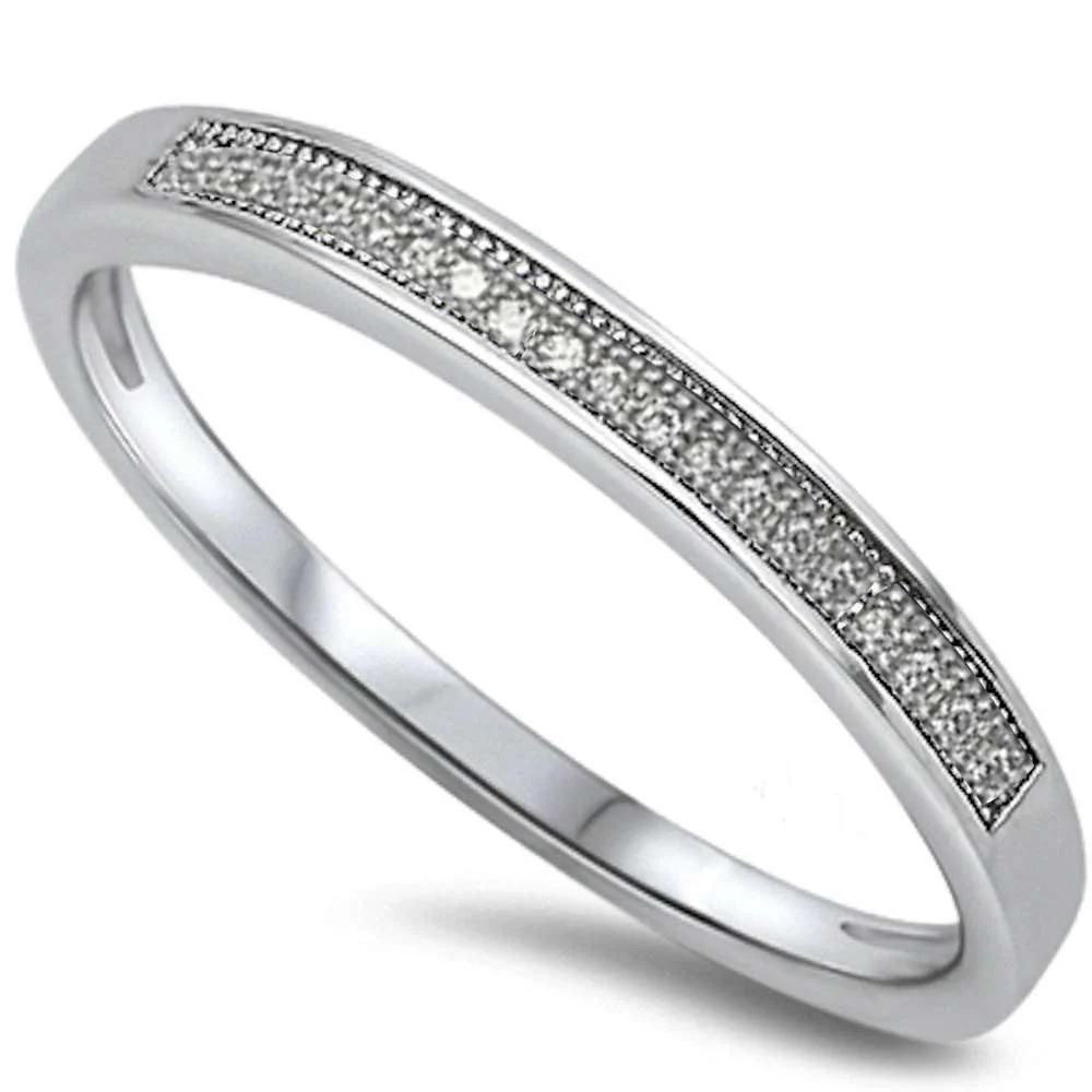 <span>CLOSEOUT! </span>Micro pave Cubic Zirconia Band .925 Sterling Silver Ring