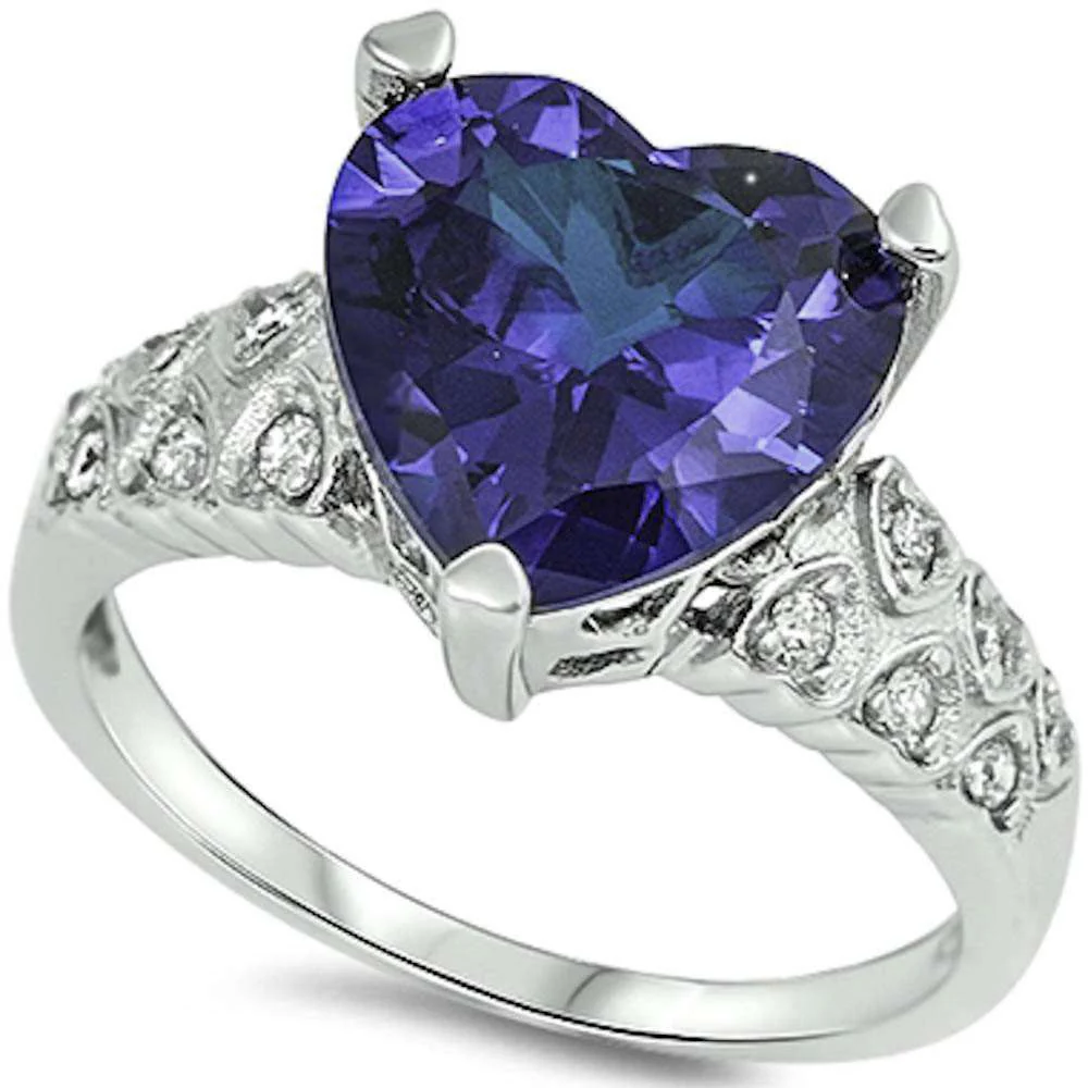 <span>CLOSEOUT!</span>Tanzanite Heart & Cubic Zirconia .925 Sterling Silver Ring