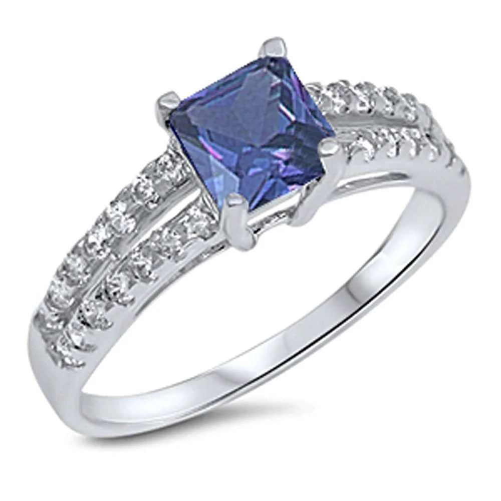 <span>CLOSEOUT!</span> Princess Cut Tanzanite & Cubic Zirconia .925 Sterling Silver Ring