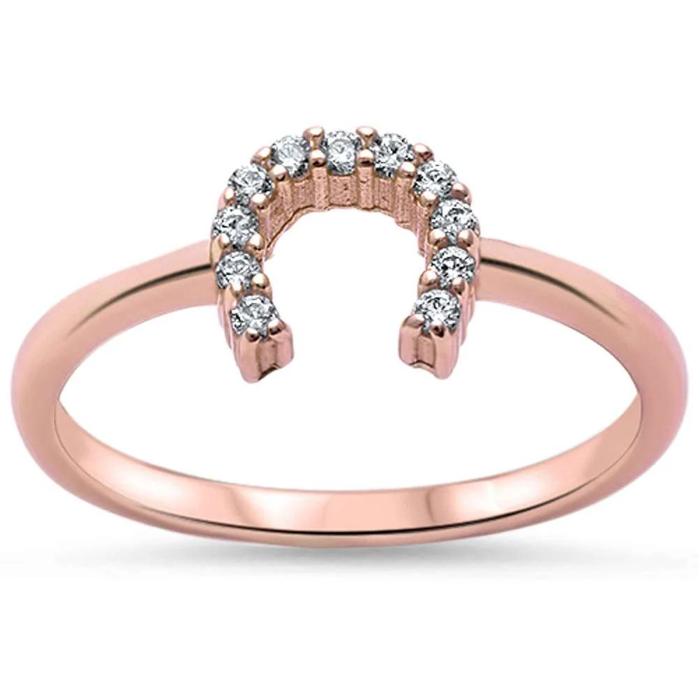 <span>CLOSEOUT!</span>Rose Gold Plated Cz Horse Shoe .925 Sterling Silver Ring