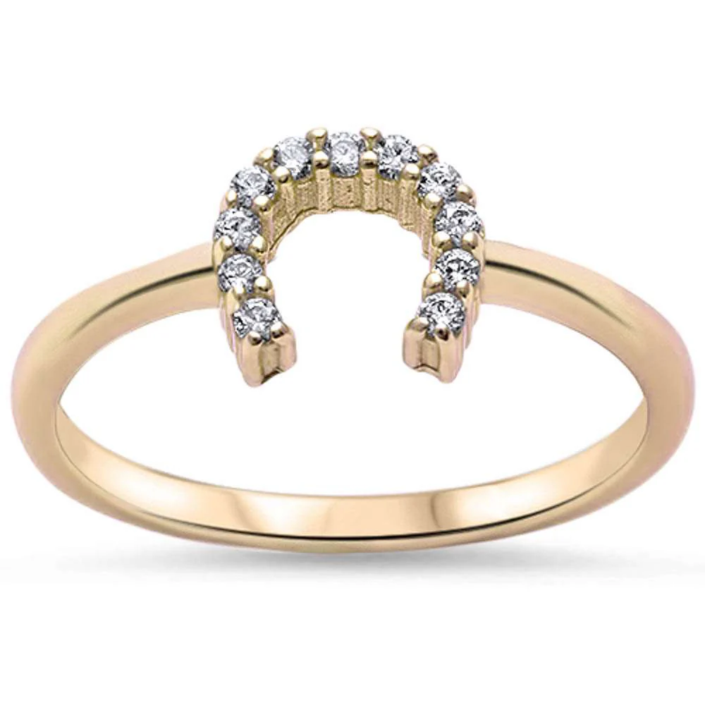 <span>CLOSEOUT!</span>Yellow Gold Plated Cz Horse Shoe .925 Sterling Silver Ring