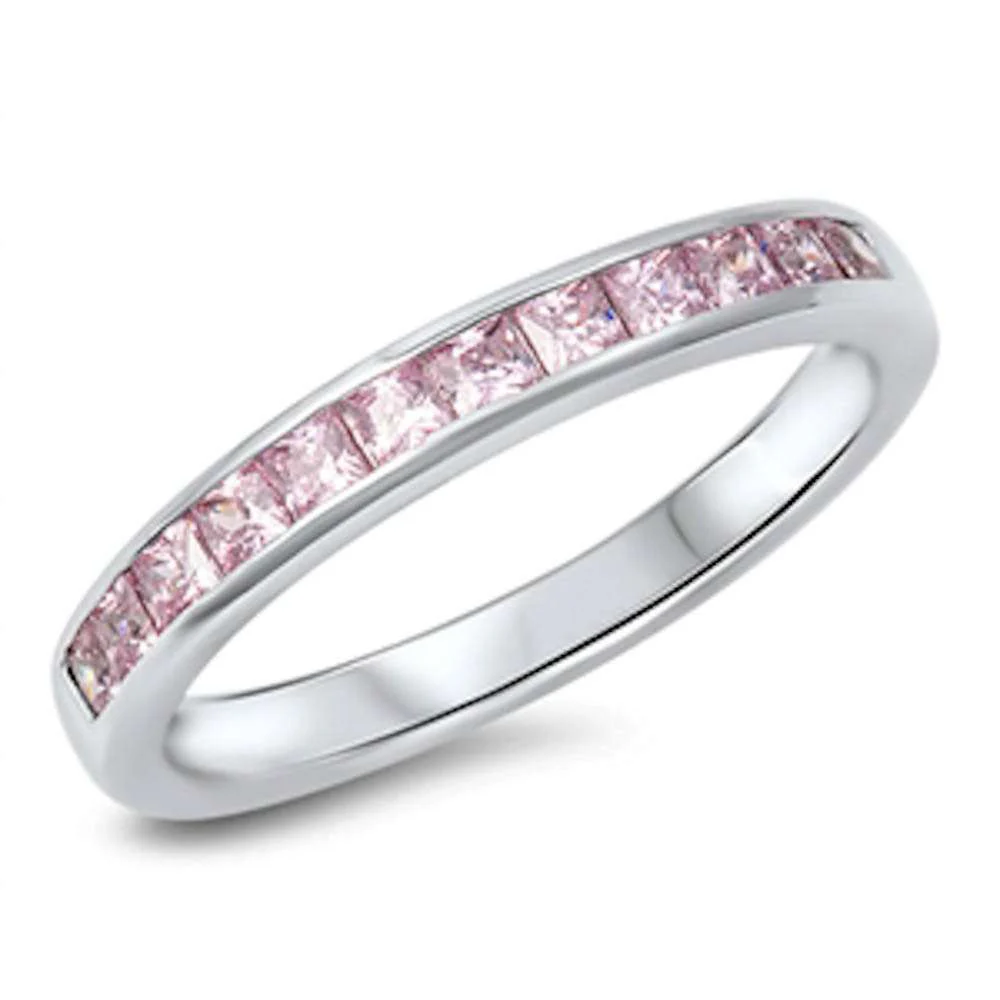<span>CLOSEOUT!</span> Pink Sapphire Princess Cut Eternity Band .925 Sterling Silver Ring