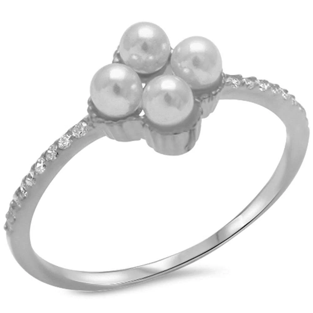 <span>CLOSEOUT!</span>White Pearl & Cz .925 Sterling Silver Ring