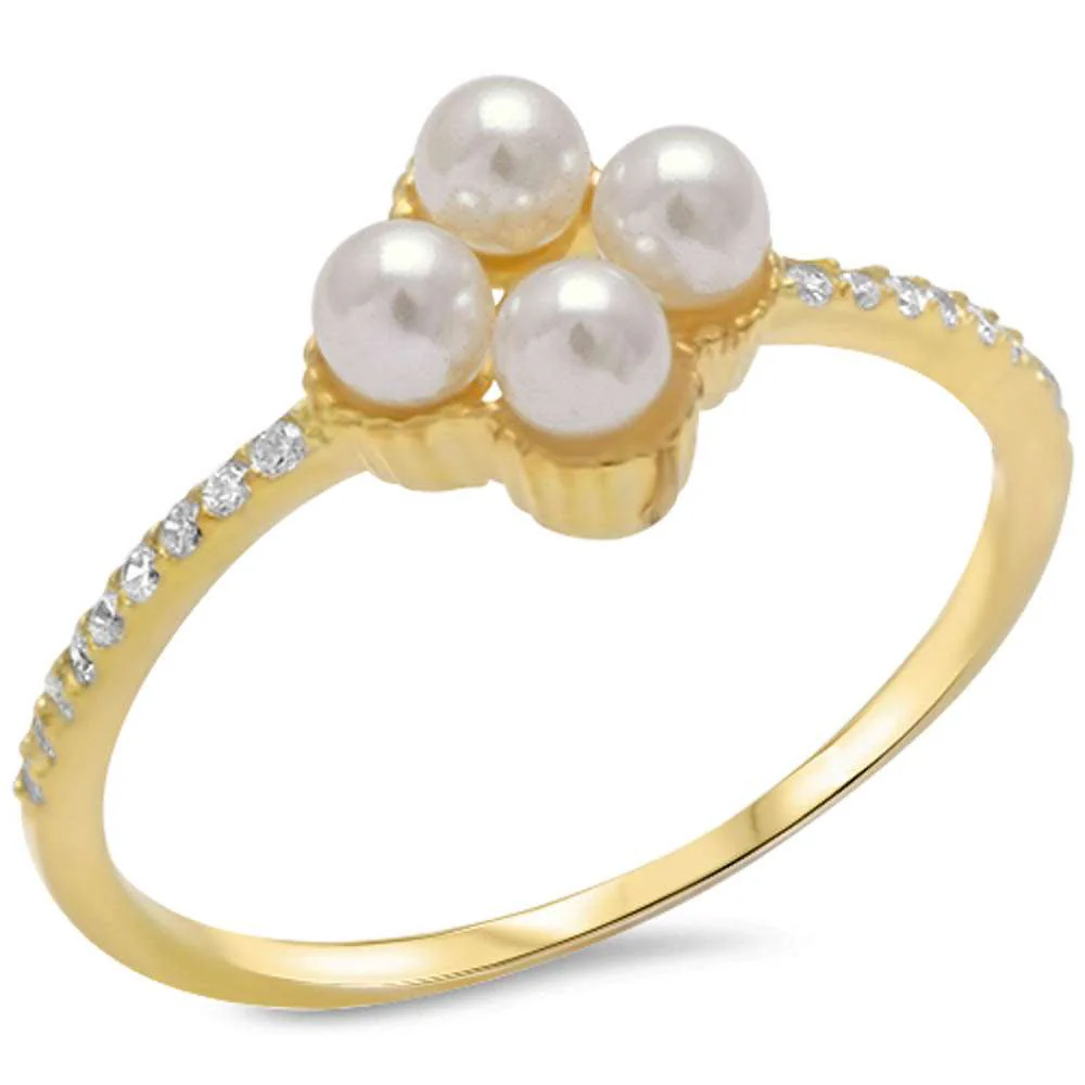 <span>CLOSEOUT!</span>White Pearl & Cz. Yellow Gold 925 Sterling Silver Ring