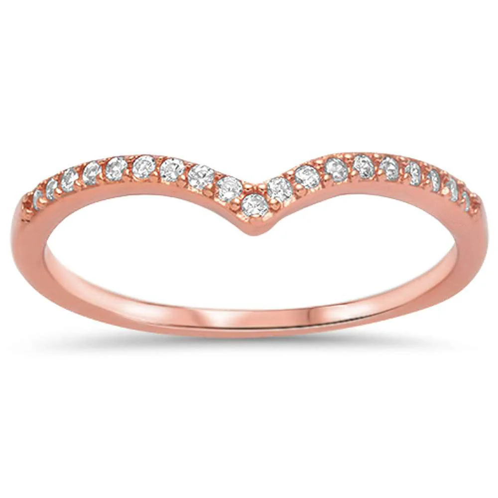 <span>CLOSEOUT!</span>Rose Gold Plated V Shape Chevron  Cz .925 Sterling Silver Ring Sizes 3-12