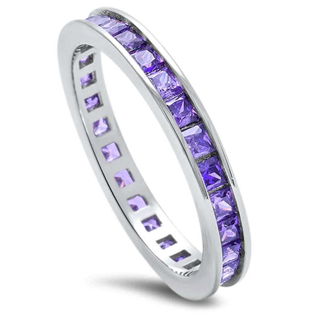 <span>CLOSEOUT!</span>Princess Cut Amethyst .925 Sterling Silver Eternity Band Sizes 3-4, 10
