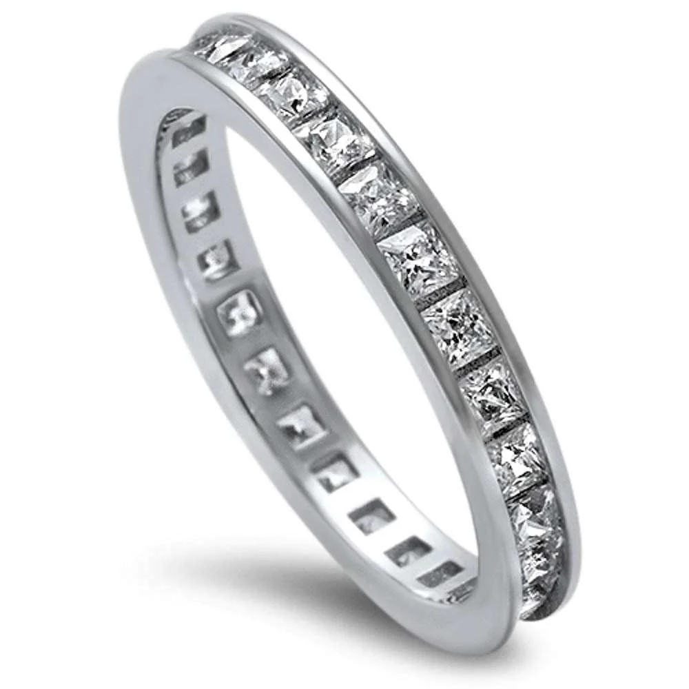 <span>Closeout!</span>Princess Cut Cz .925 Sterling Silver Eternity Band Sizes 3-5, 12