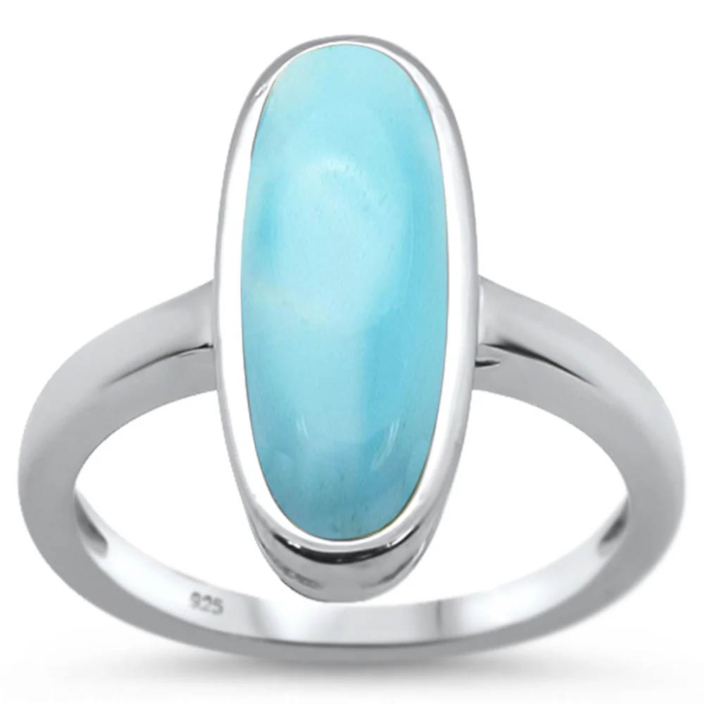 Natural Larimar Oval .925 Sterling Silver Ring Sizes 5-10