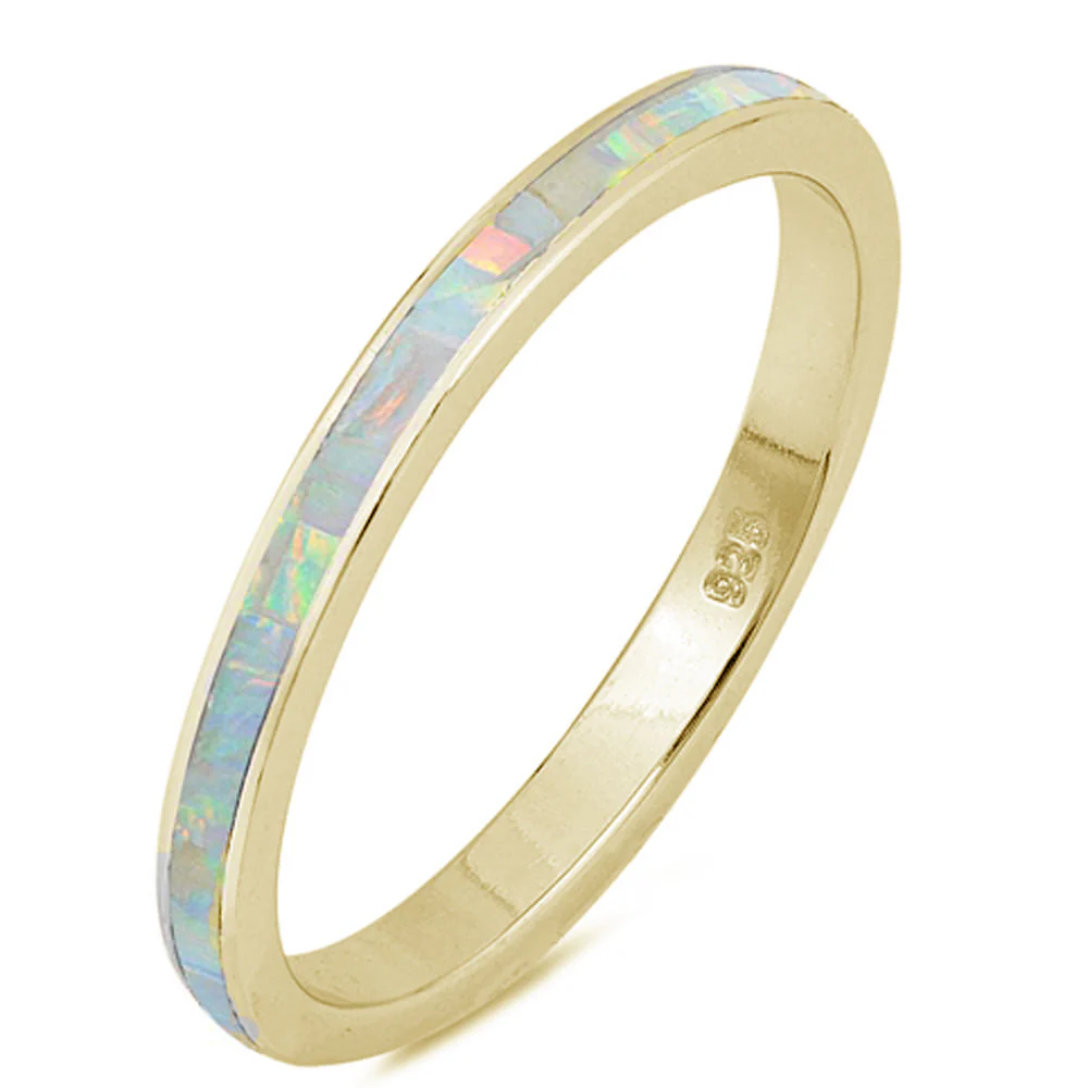 White Opal Band .925 Sterling Silver Ring