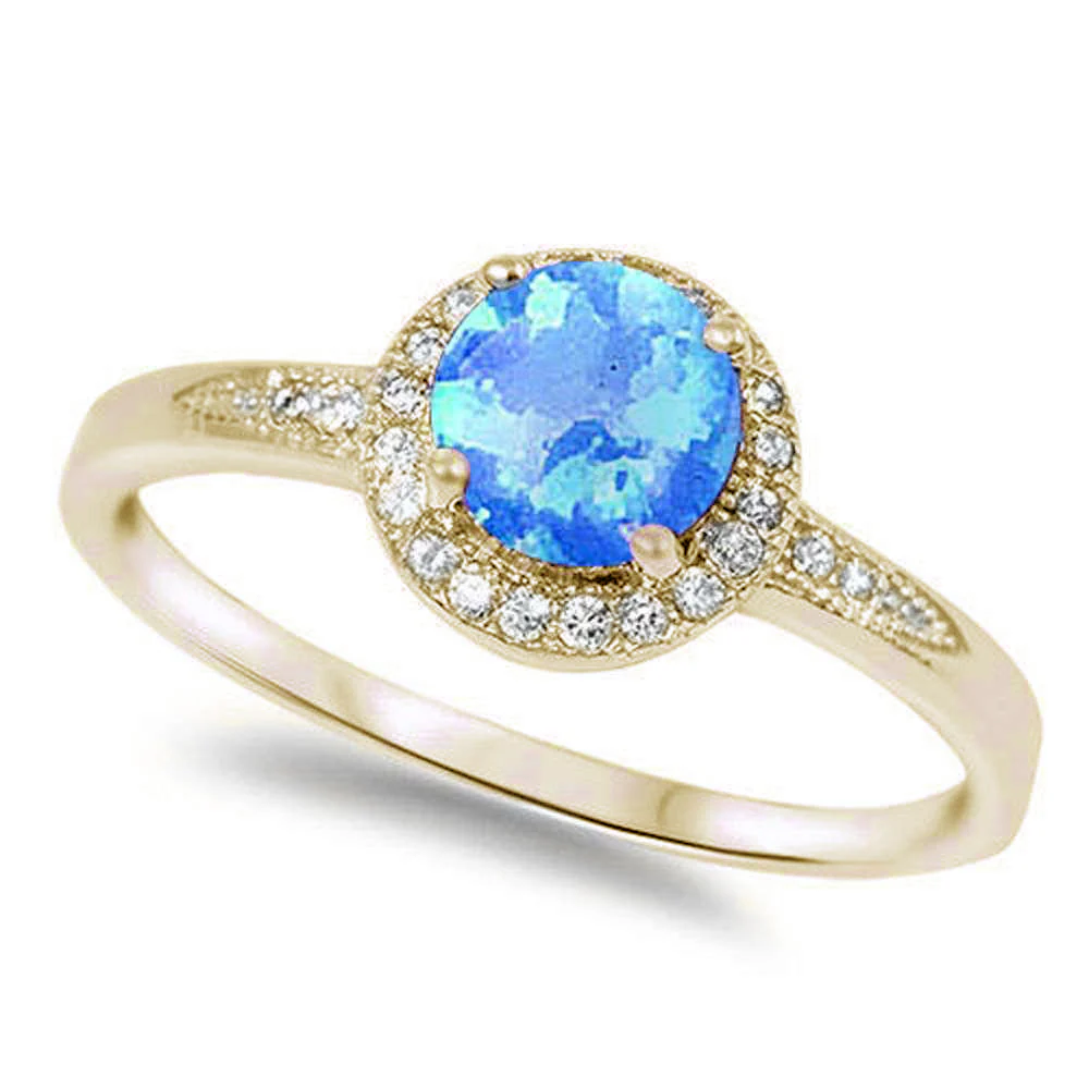Blue Fire Opal & Cubic Zirconia .925 Sterling Silver Ring