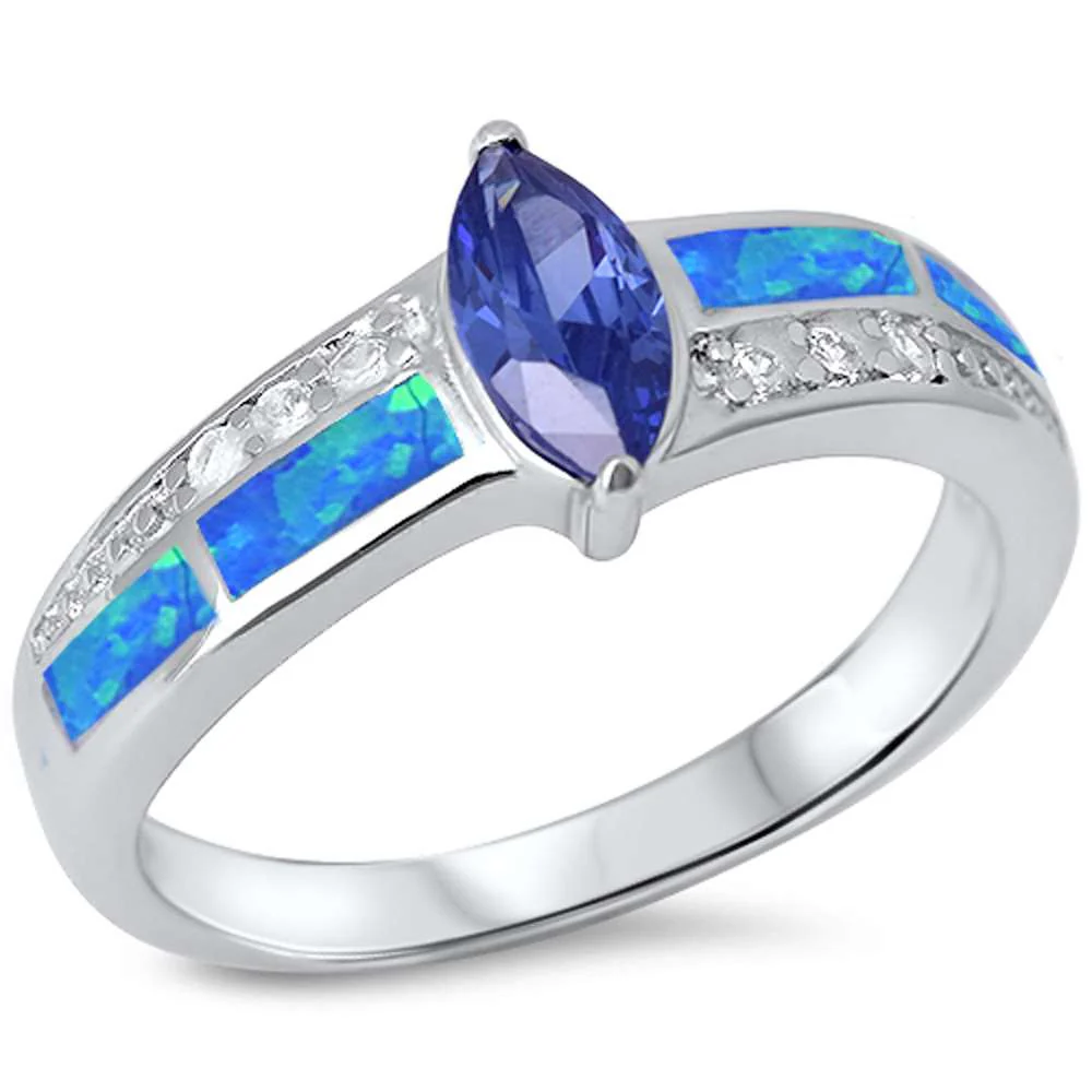 <span>CLOSEOUT!</span> Tanzanite, Blue Opal & Cz .925 Sterling Silver Ring