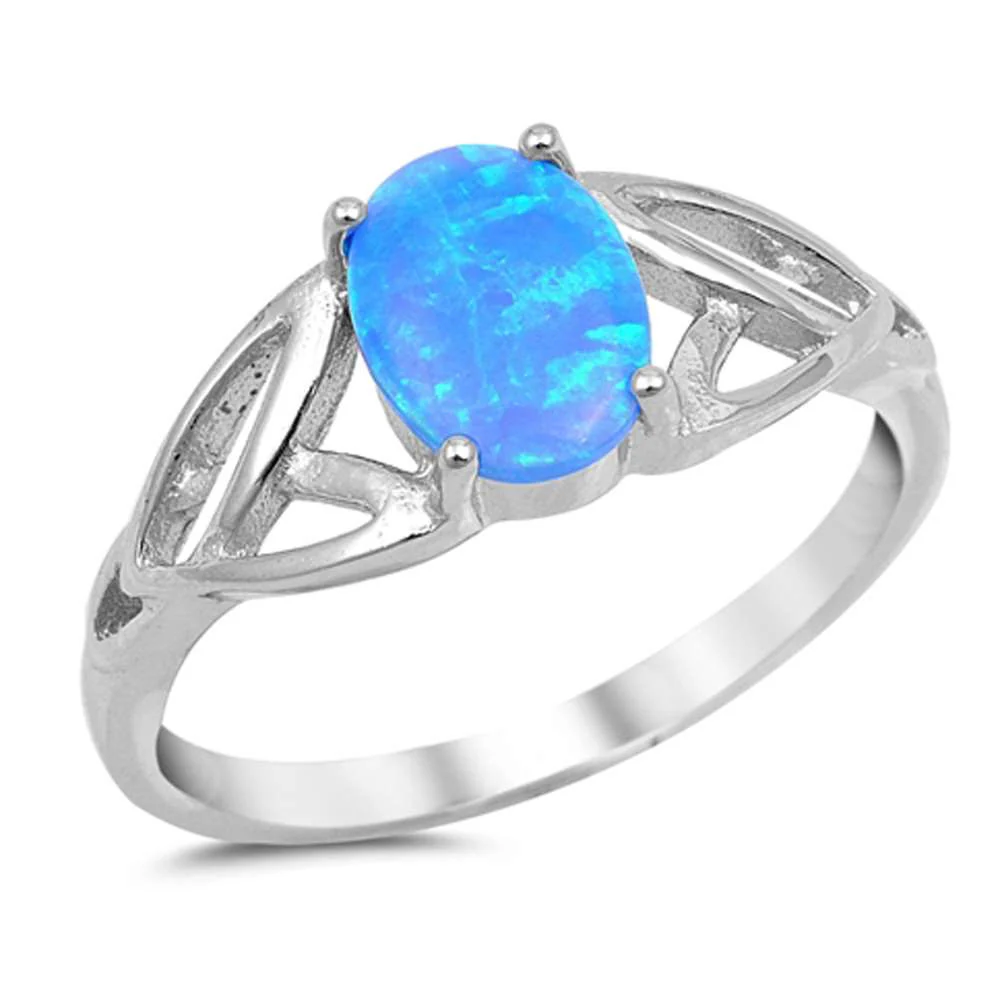 Blue Opal Oval Plain .925 Sterling Silver Ring