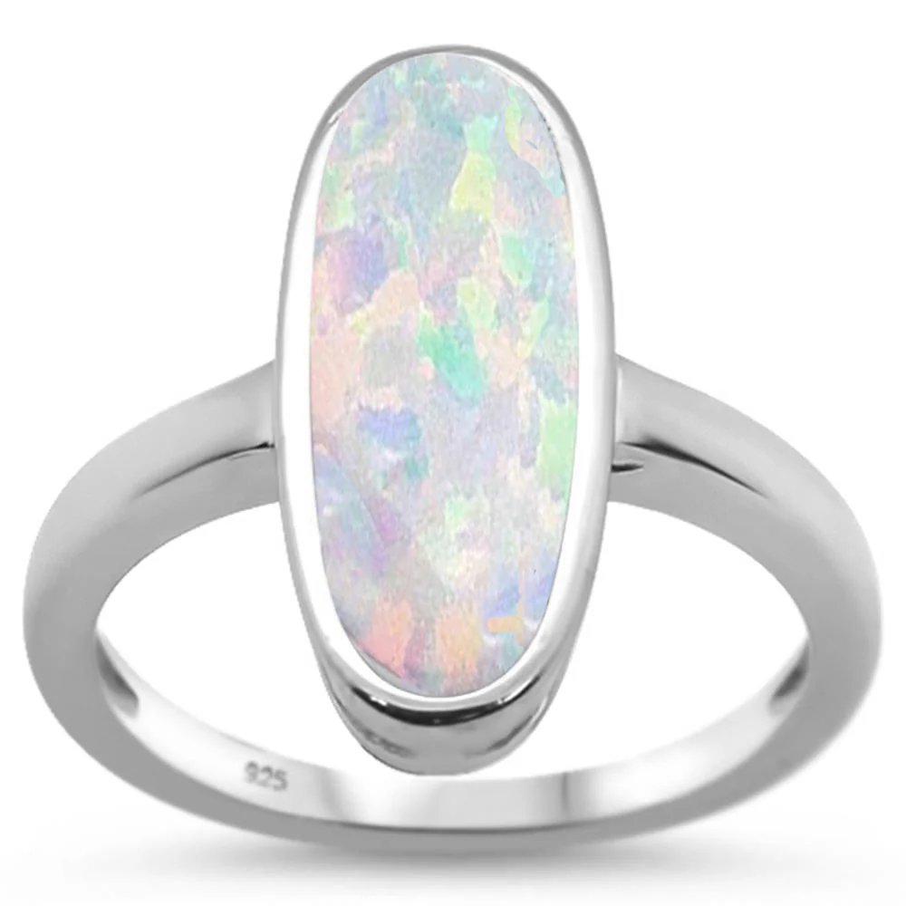 <span>CLOSEOUT! </span>White Opal Oval .925 Sterling Silver Ring Sizes 5-10